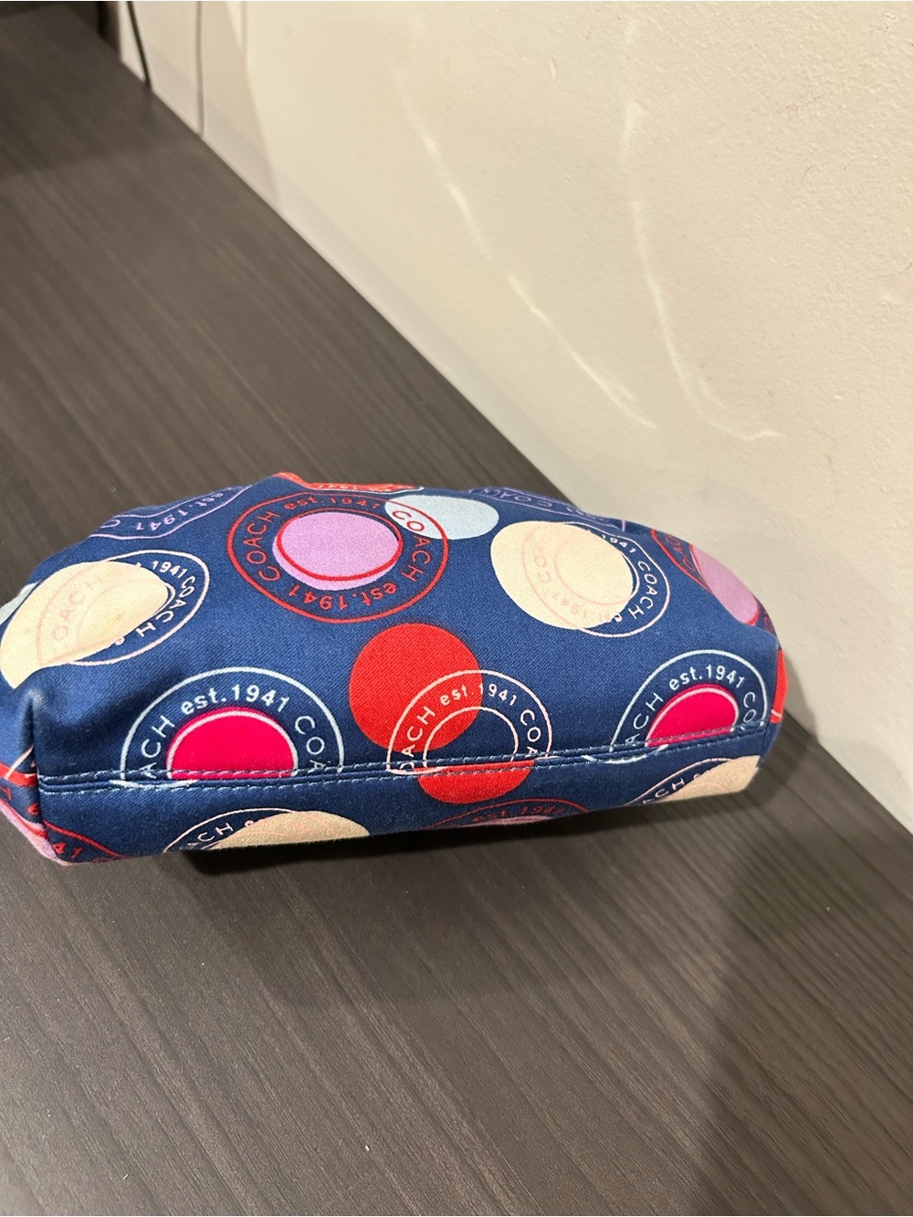 Coach Kiss Lock Closure - Blue Satin Circles and Polka Dot Wristlet/Clutch EUC - Picture 7 of 7